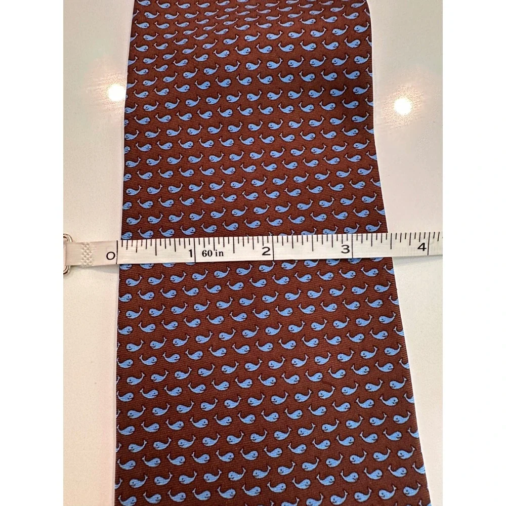 Brooks Brothers 346 Mens Silk Tie Brown Blue Whale Nautical Animal Print Necktie